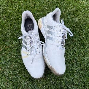Adidas Adipower Boost Mens 10.5 White and Grey Golf Cleats